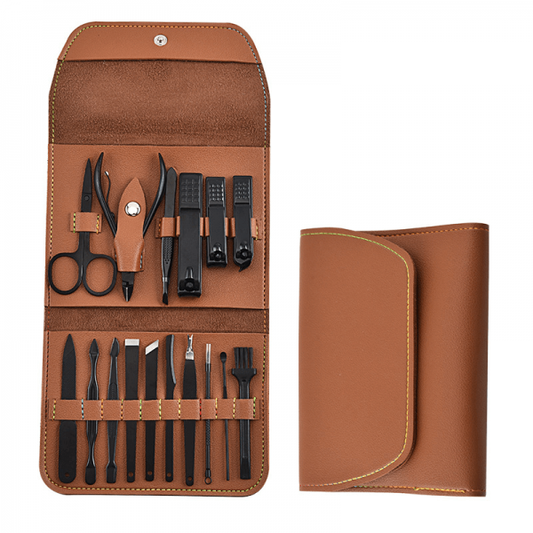 Set Manichiura si Pedichiura Multifunctional 16 Piese din Inox, Portabil, pentru Ingrijire Completa Acasa sau in Calatorii BAS