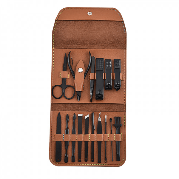 Set Manichiura si Pedichiura Multifunctional 16 Piese din Inox, Portabil, pentru Ingrijire Completa Acasa sau in Calatorii BAS