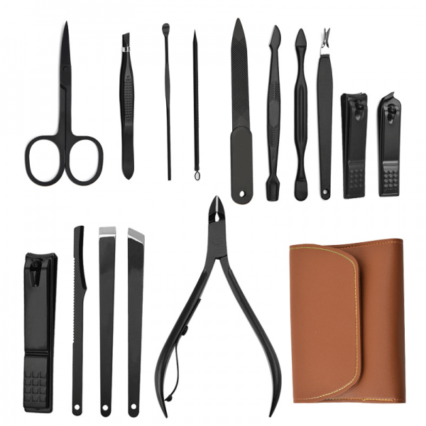 Set Manichiura si Pedichiura Multifunctional 16 Piese din Inox, Portabil, pentru Ingrijire Completa Acasa sau in Calatorii BAS