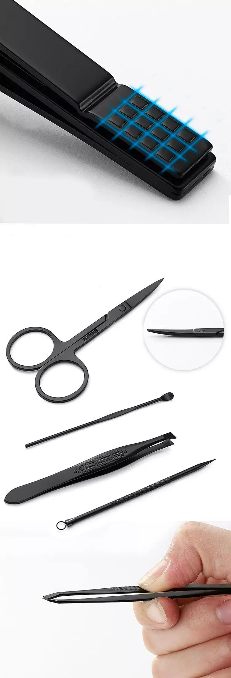 Set Manichiura si Pedichiura Multifunctional 16 Piese din Inox, Portabil, pentru Ingrijire Completa Acasa sau in Calatorii BAS