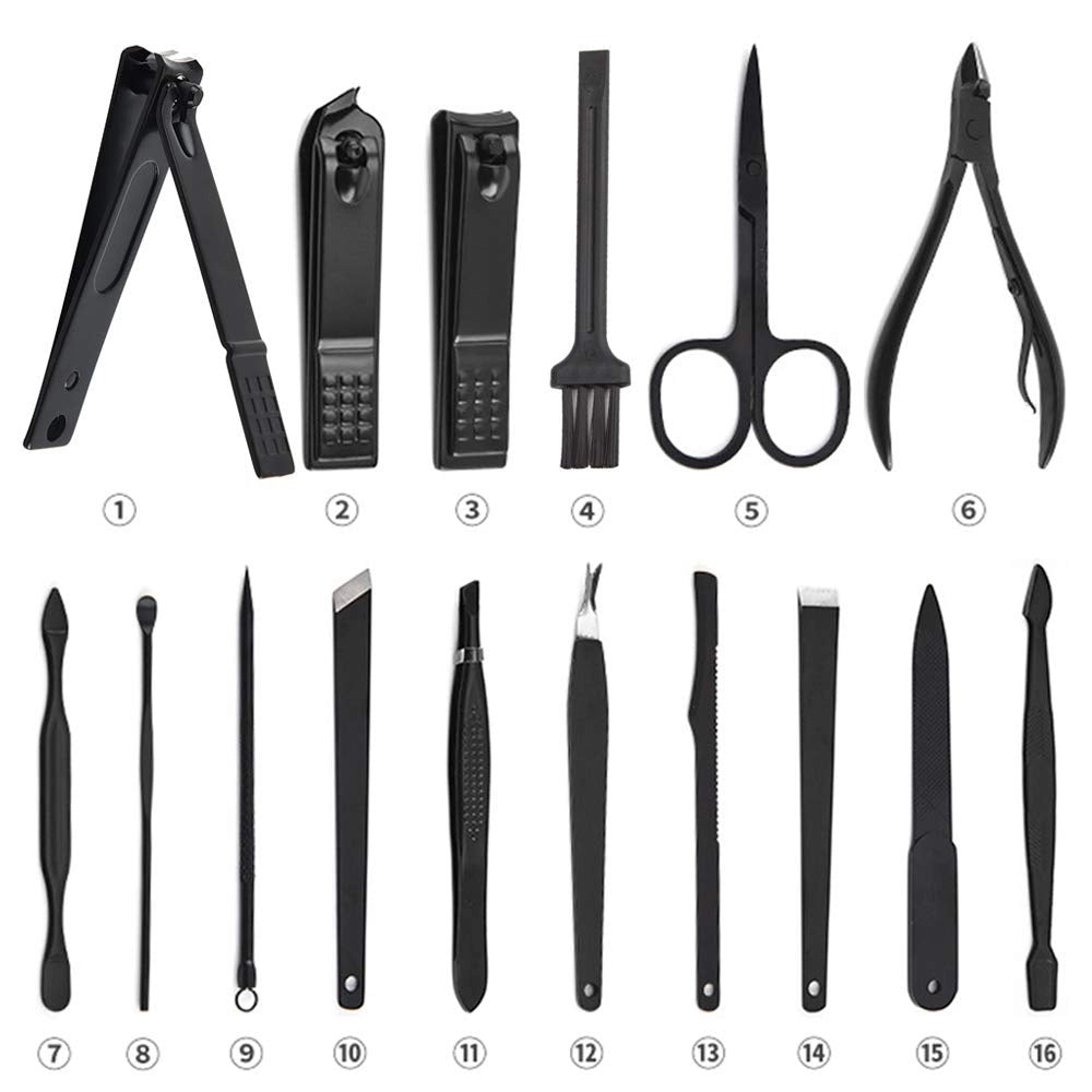 Set Manichiura si Pedichiura Multifunctional 16 Piese din Inox, Portabil, pentru Ingrijire Completa Acasa sau in Calatorii BAS