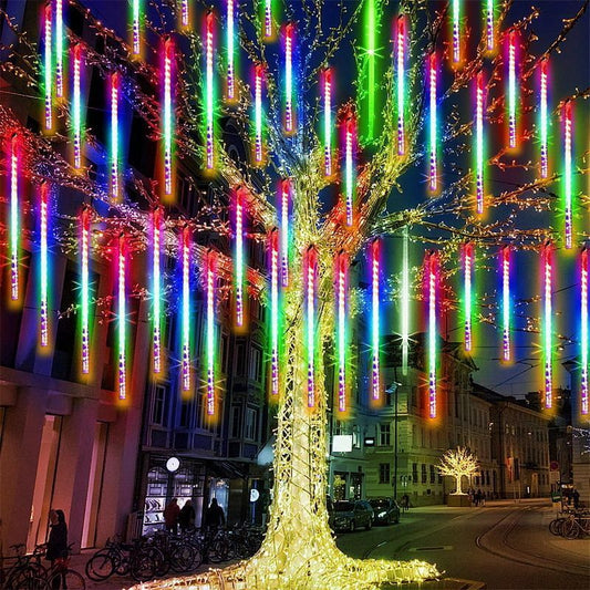 Decoratiune pentru Exterior 3m – 8 Turturi Luminoși 50 cm – Efect Meteorit – Multicolor