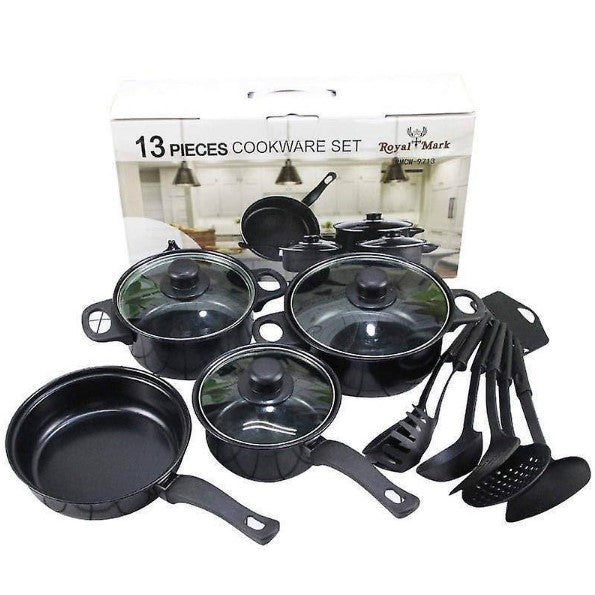 Set de Gătit 13 Piese – Oale cu Capace și Ustensile din Silicon, Rezistente la Căldură, Antiaderente și Perfecte pentru Gătit Fără Griji