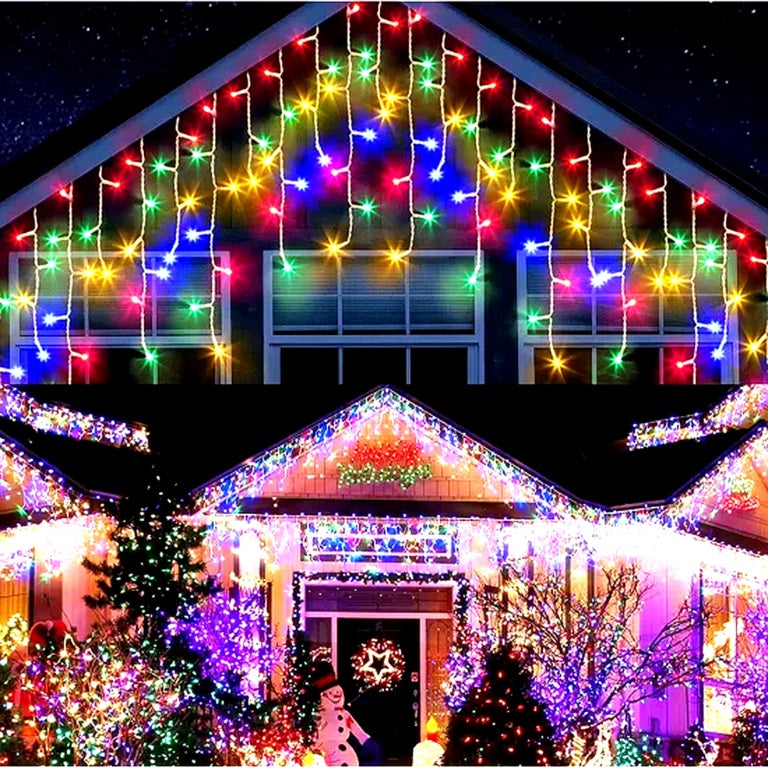 Set 2 x Decoratiune - Franjuri, cu LED-uri Tip Turturi, 12 metri - multicolora