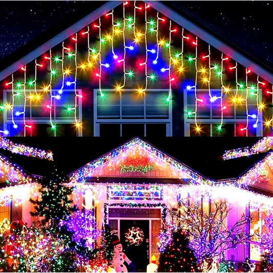 Set 2 x Decoratiune - Franjuri, cu LED-uri Tip Turturi, 12 metri - multicolora