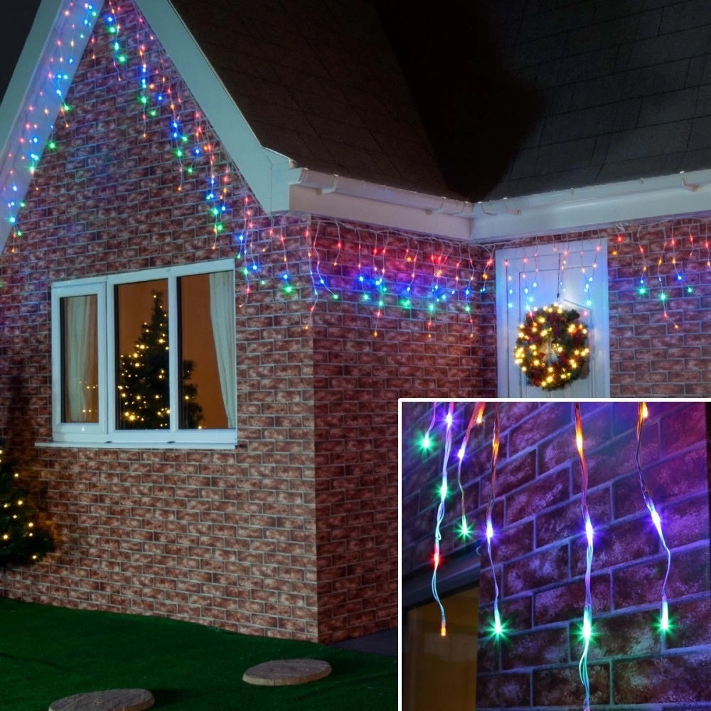 Set 2 x Decoratiune - Franjuri, cu LED-uri Tip Turturi, 12 metri - multicolora