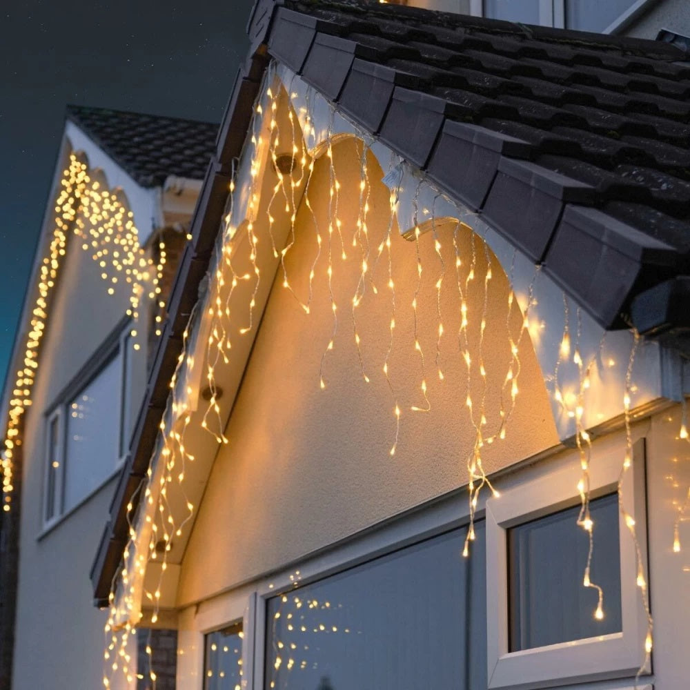 Decoratiune - Franjuri, cu LED-uri Tip Turturi, 12 metri - Alb Cald