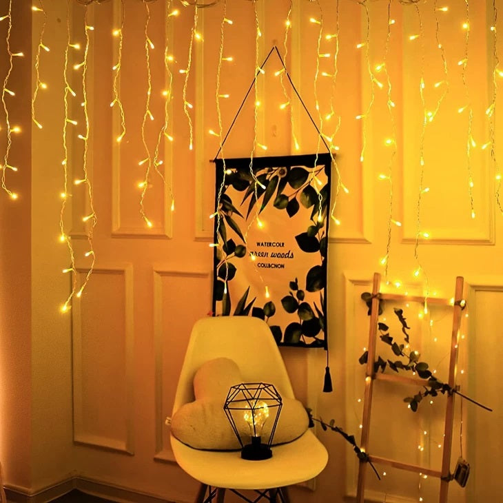 Decoratiune - Franjuri, cu LED-uri Tip Turturi, 12 metri - Alb Cald