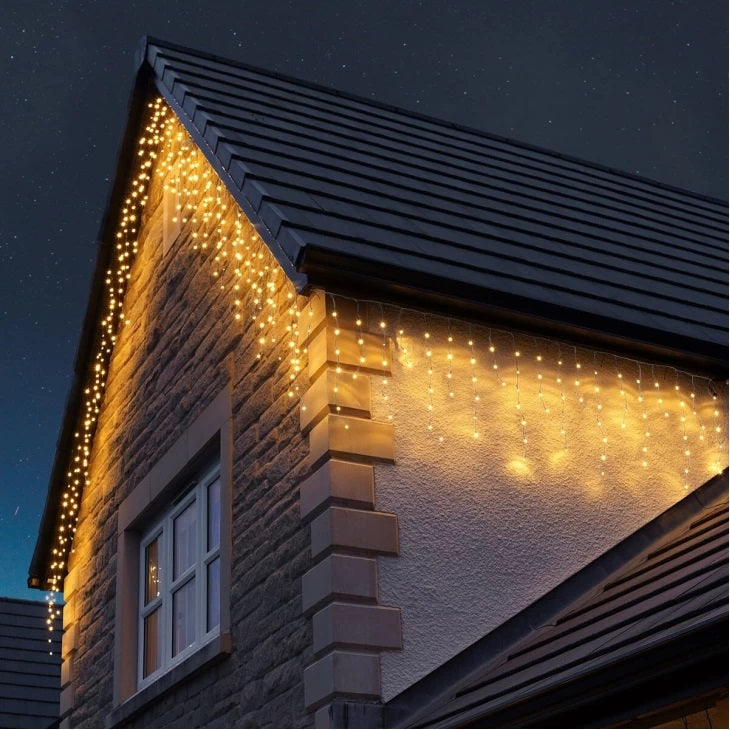 Set 2 x Decoratiune - Franjuri, cu LED-uri Tip Turturi, 12 metri - Alb Cald