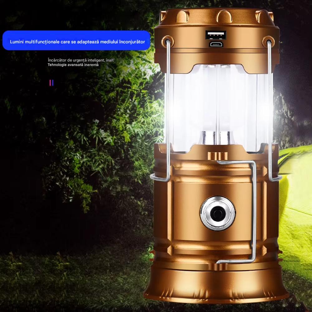 Felinar Camping LED Reincarcabil cu Lanterna, Panou Solar si USB